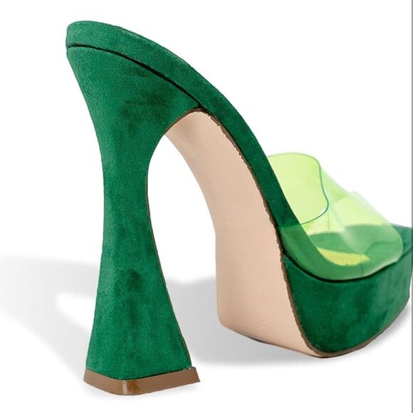 Chase & Chloe Lucite green slip on platform heels. Size 7.5 - Picture 5 of 11